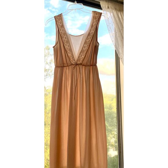 Vintage 1960's Beige Night Gown Lace & Chiffon Front Detail Empire Waist Size S - Picture 2 of 9